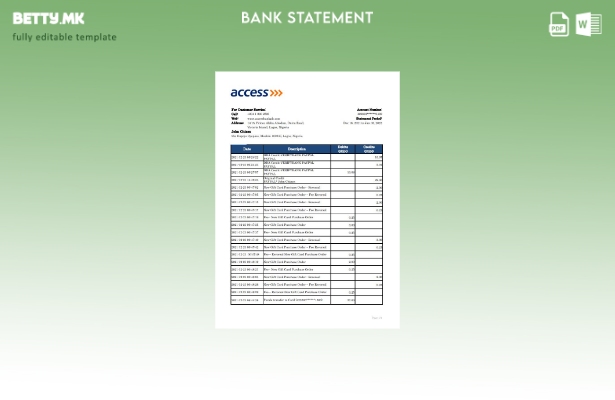 модерен стил Нигерија Пристап до шаблон за ексел извод од банка